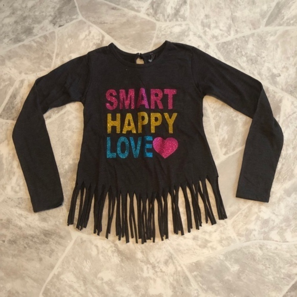 NWOT DIVA smart happy love sparkly glitter fringe girls long sleeve shirt size 7
